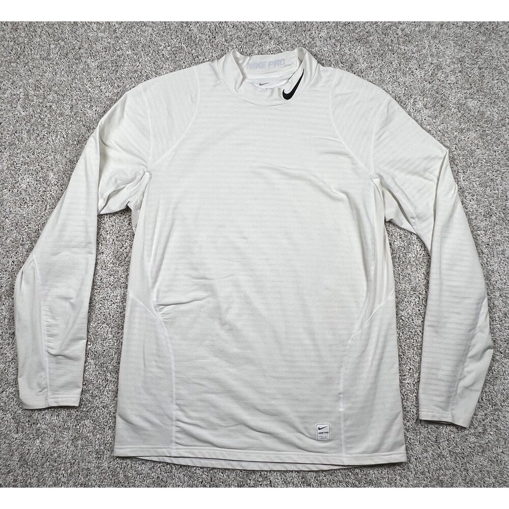 Nike Pro Dri Fit Compression Mock Neck Shirt Mens XL White Base Layer